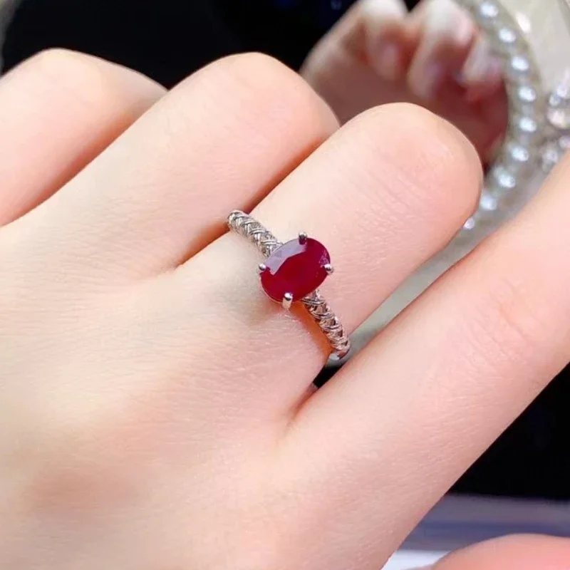 

6mm*8mm 1ct Burmese Ruby Ring for Engagement Natural Ruby 925 Silver Ruby Wedding Ring with 3 Layers 18K Gold Plated