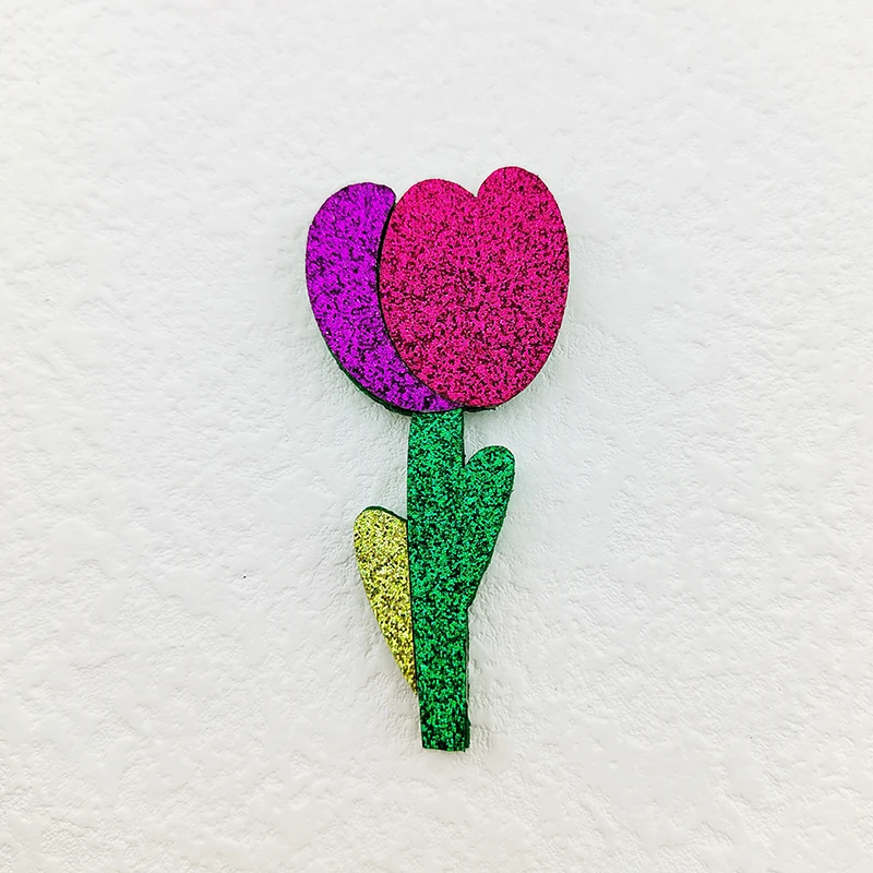 Gepolsterte Applikationen für selbstgemachte Kopfbedeckungen, Haarspangen, glitzernde Tulpenblütenform, Dekor-Kleiderflicken, 3 x 6,5 cm, 20 Stück/Lot – Detail 4