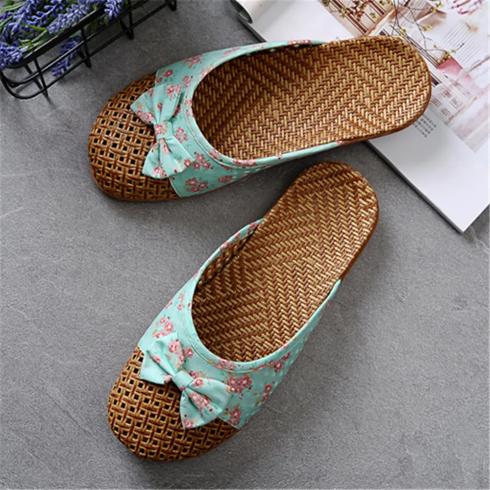 Summer Shose Women Slippers Beach Flip Flops Breathable Linen Flat Slippers Female Casual Flax Bow Ladies Slippers Sandals Shoes — view 2