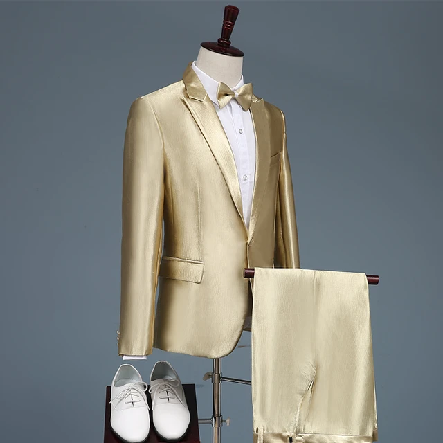 Men Gold Suits Host Performance Wedding Costumes Male Shiny Soft Suit  Blazer Plus Size Suit Pants Set 2 Piece Set Elegant Boys - Suits -  AliExpress