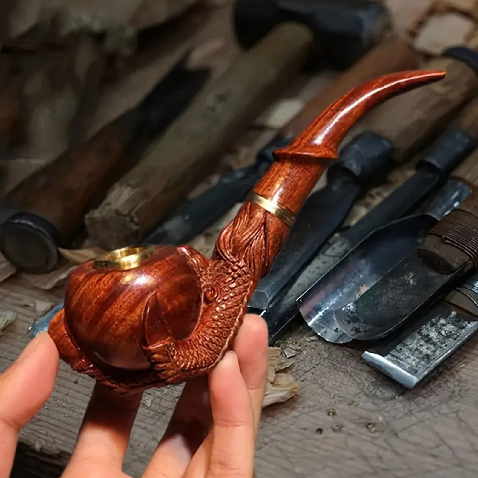 1pc Tobacco Pipe Dragon Claw Handmade Solid Wood Pipe Pot Filter High-grade Carved Small Leaf Red Sandalwood Men's Gift
