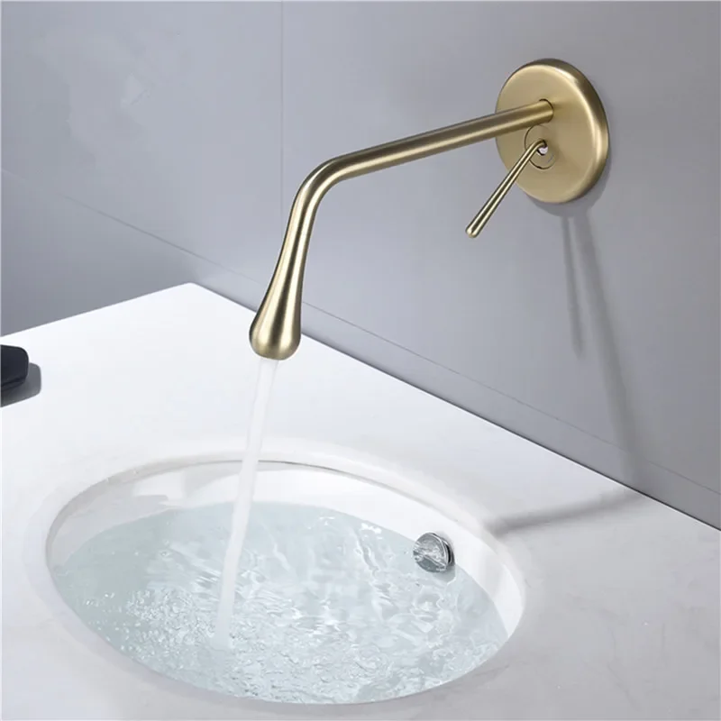 

Bathroom Basin Faucet Brass Brushed Gold Sink Mixer Tap Hot & Cold Lavatory Crane Tap in-Wall Water Drop Faucet Rose Gold/Gold