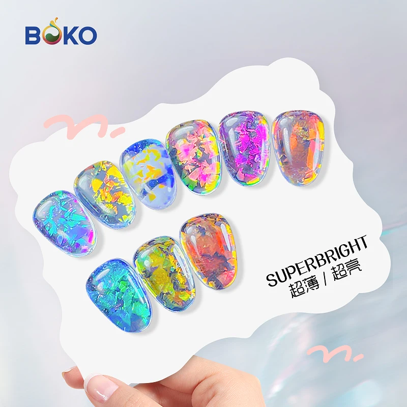 BOKO Aurora Opal Flakes Nail Powder Holographic Sequins Iridescent Rub Dust Mermaid Chameleon Flakes Manicure Decoration