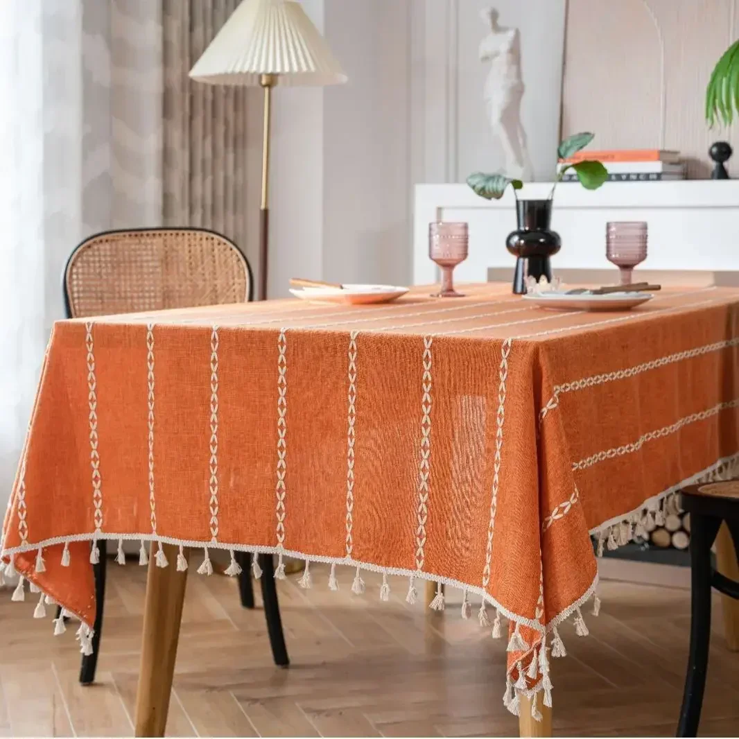 

Pumpkin Colored Table Cloth Cover Orange Hollowed Cotton Linen Rectangular Tablecloth Halloween Festival Party Home Table Decor