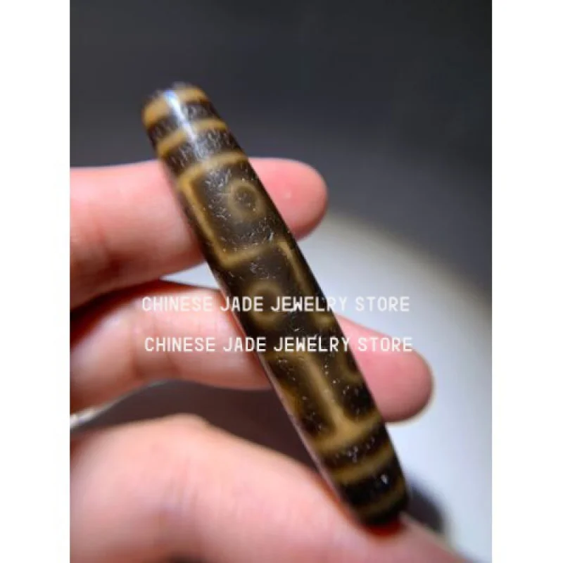 

Tibetan Old Agate Dzi Bead " 9 Eyes " Amulet Pendant 68mm x 14mm