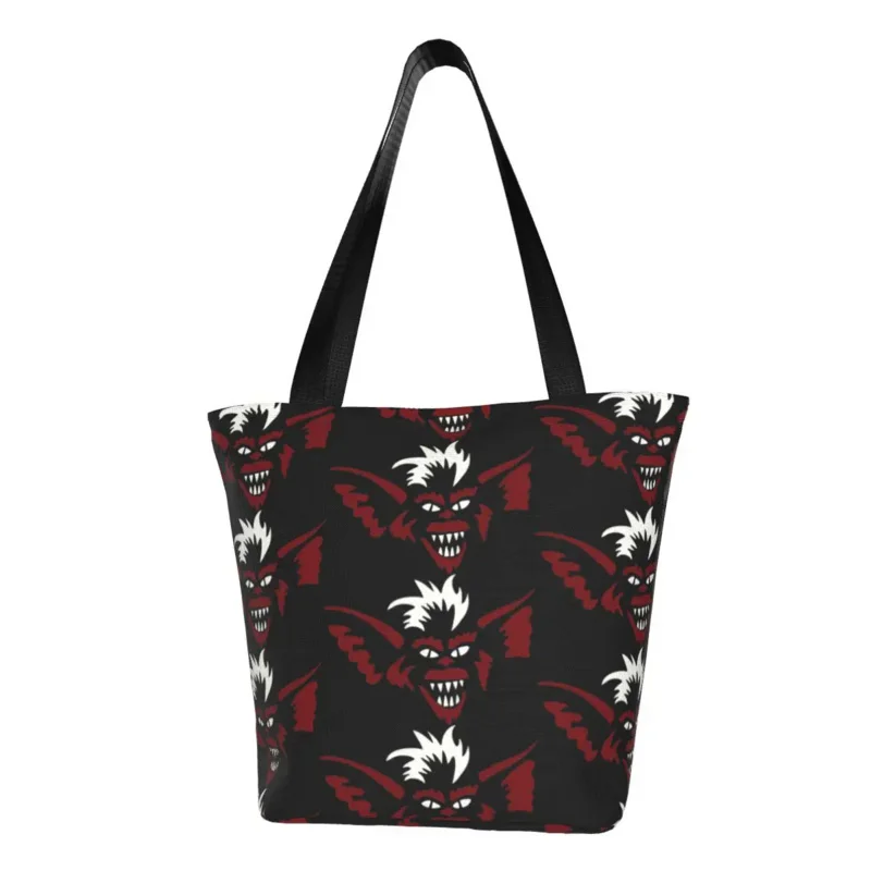

Cute Gremlins Stripe Shopping Tote Bag Reusable Monster Canvas Grocery Shoulder Shopper Bag