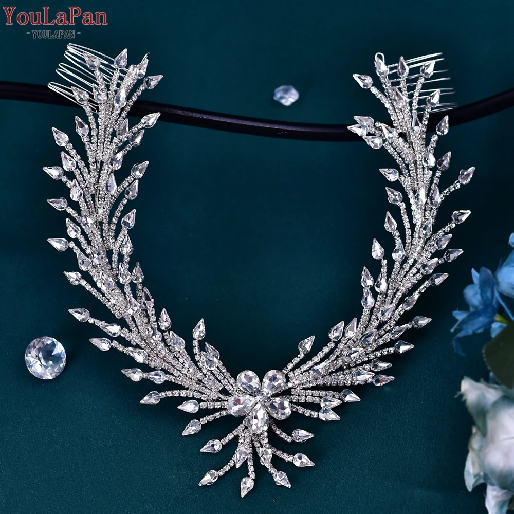 

YouLaPan Fashion Rhinestone Headband for Bride Woman Headdress Wedding Hair Accesories Jewelry Bridal Headpiece with Combs HP542