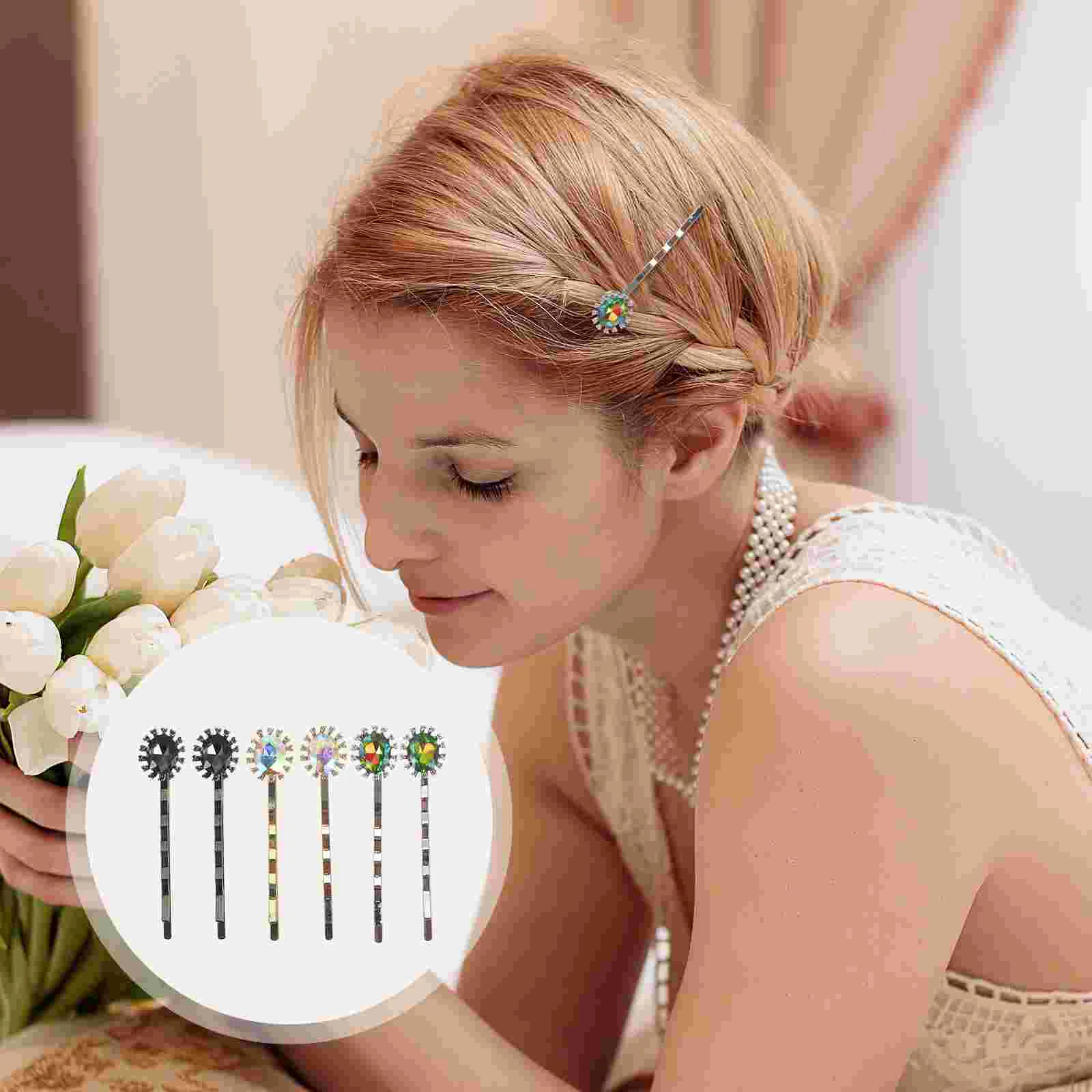 

6 Pcs Halloween Hair Clips Decorative Bobby Pin Barrettes Accessories Square Zinc Alloy Small for Women Cubic Zirconia