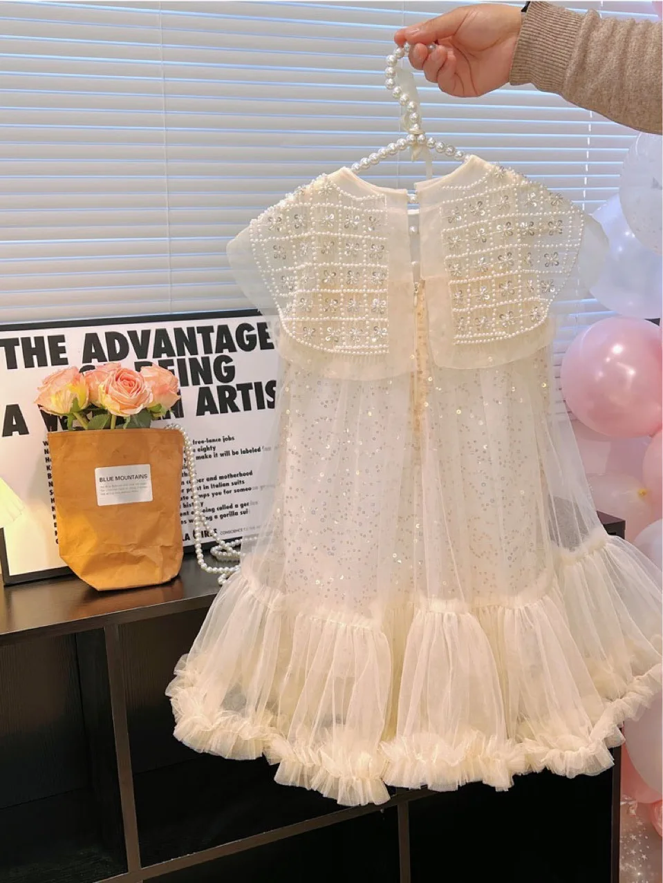 Girls Princess Dress Casual Spring Summer Children's Wear Korean Pearl Neck Princess Dress Fashion Yarn girls dress princess costume kids clothes