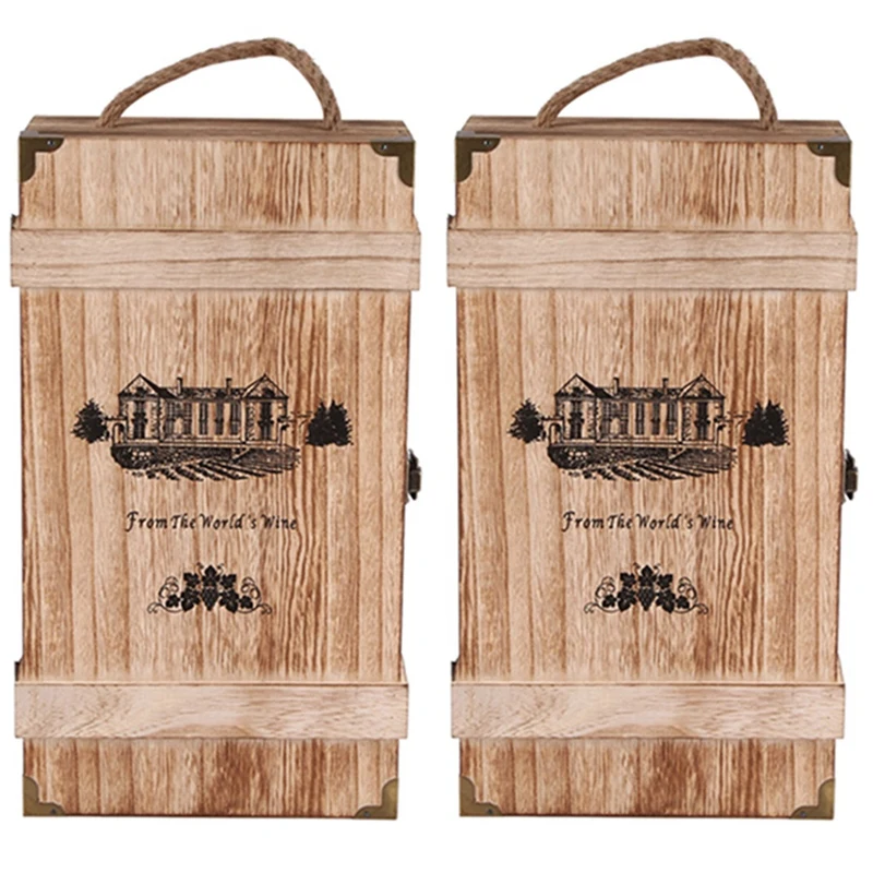 

2X Vintage Wood 2 Red Wine Bottle Box Carrier Crate Case Storage Carrying Display Holder Birthday Party Christmas Gift