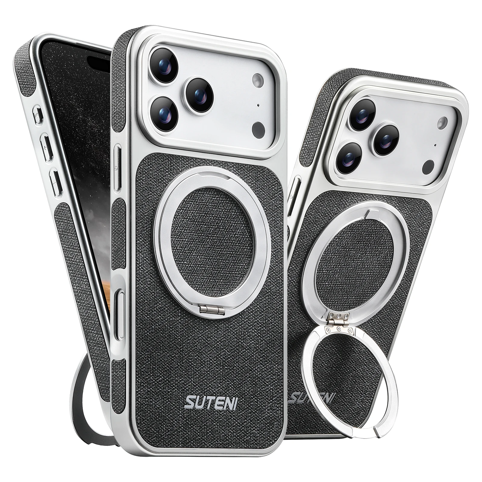 Denim Fabric All-Package Soft Rubber Case with 360° Rotating Stand and Anti-Drop Leather Protection