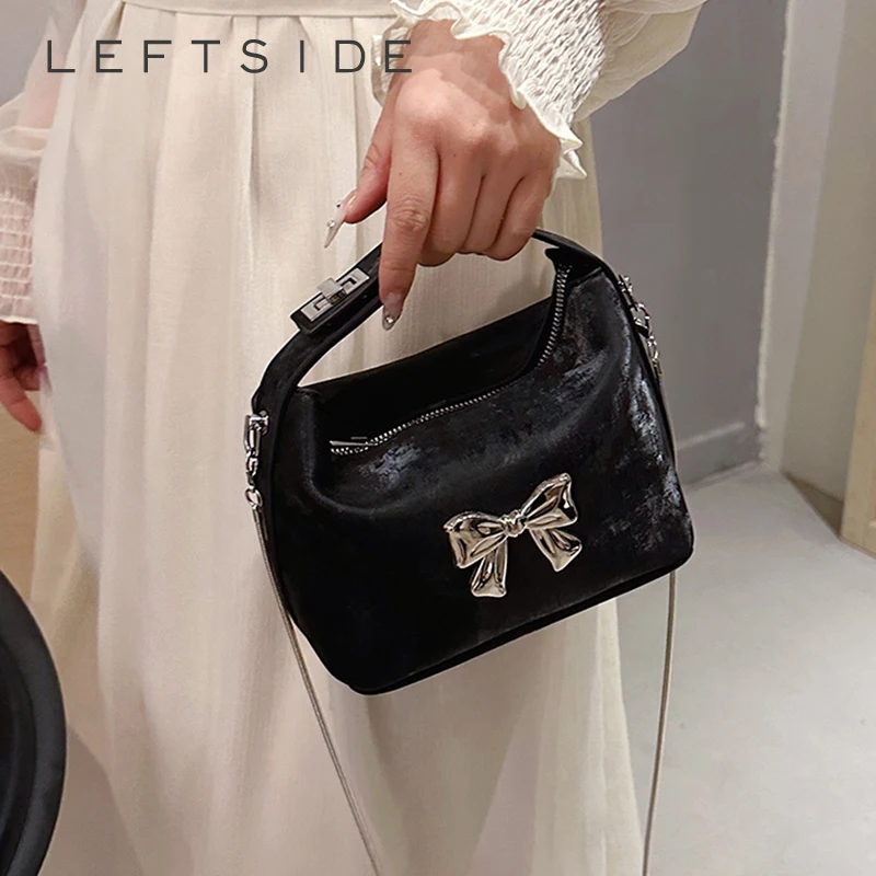 

LEFTSIDE, дизайнерская Милая женская сумка с бантом, роскошная женская модная однотонная сумка через плечо с цепочкой, 2024