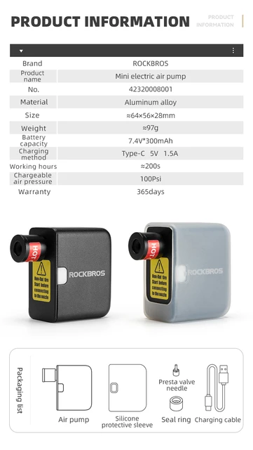 Pompa Elettrica Per Bici ROCKBROS - Portatile, Ricaricabile Type-C, Fino A 150 PSI Per MTB E Altri Gonfiabili - Foto 4