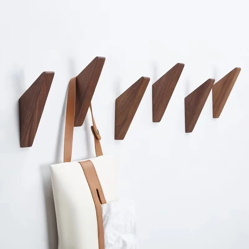 Wooden Clothes Hanger Wall Mounted Coat Hook Natural Wood Decorative Key Holder Hat Scarf Handbag Storage Hanger Bathroom Rack 2