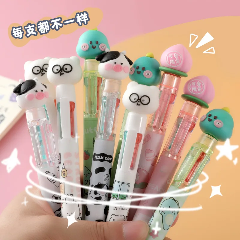 

4Pcs Cute Dinosaur Bear Cow Peach 4 Colors Ballpoint Pens Cartoon Multicolor Ball Point Pen Graffiti School Office Supplies