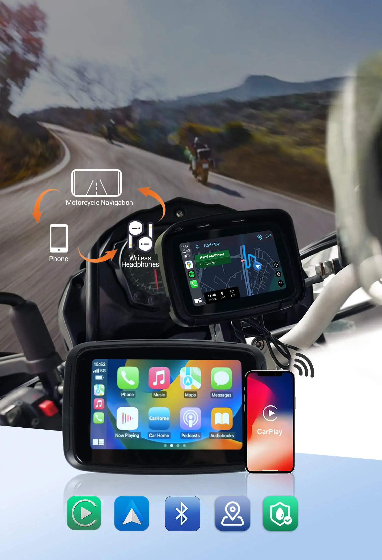 Ottocast CarPlay Lite C5 Motorcycle GPS Wireless Carplay Android Auto Waterproof Screen
