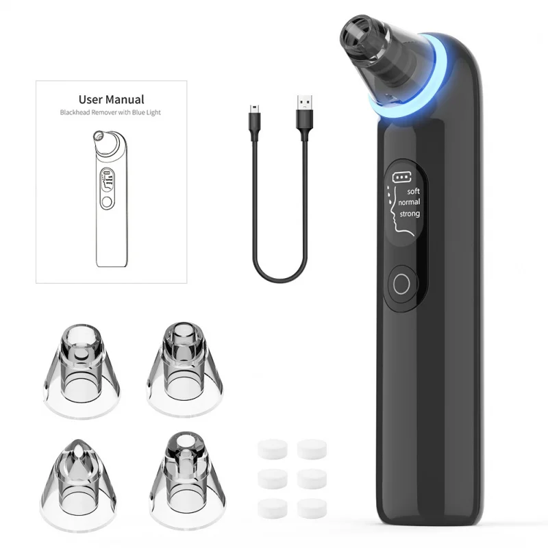 New Blackhead Remover Blue Light Face Cleaner Vibrating Acne Cleanser Vacuum remove oil makeup lcd screen mode