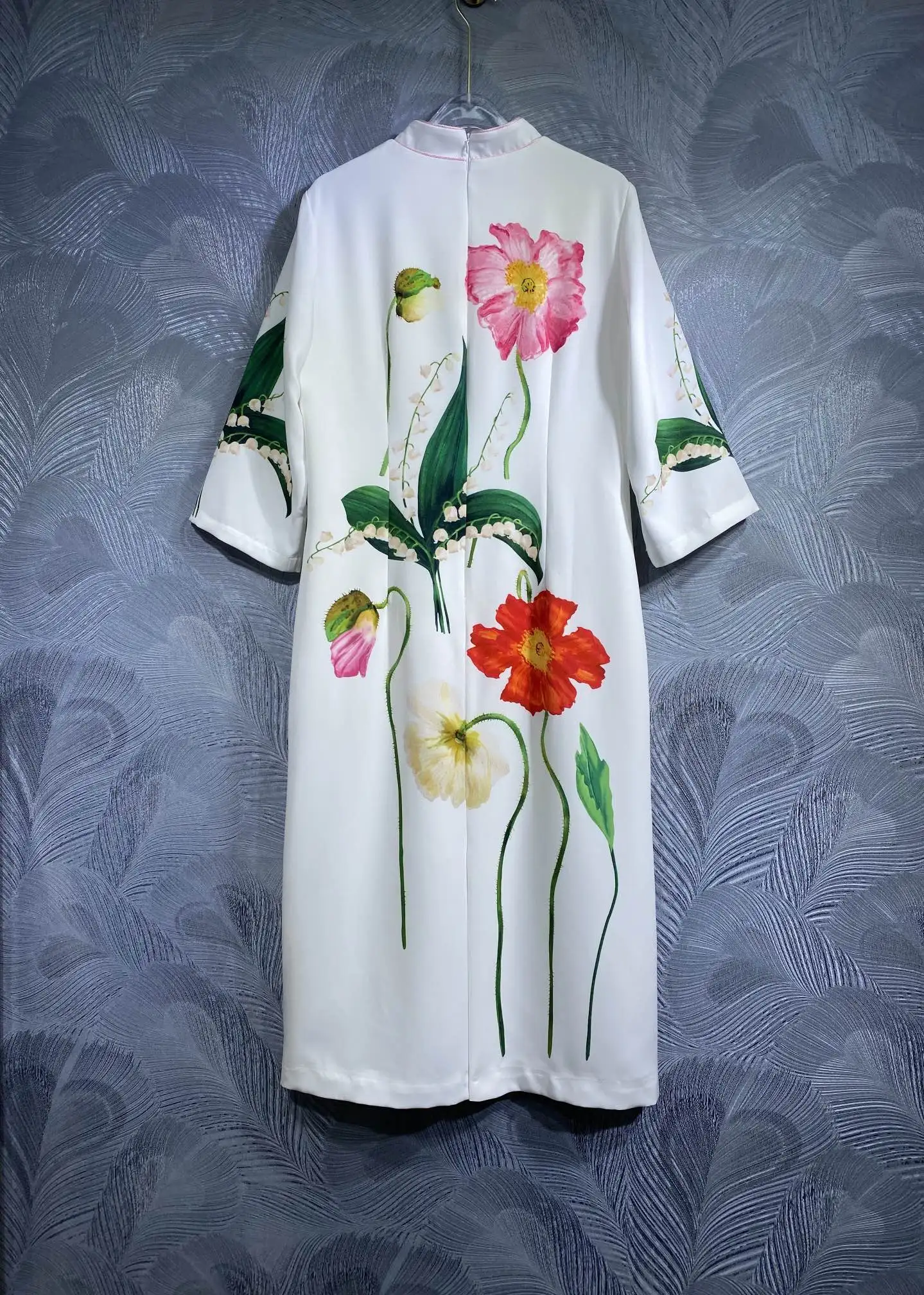 

Женское платье с отложным воротником, белое Свободное платье с цветочным принтом и бусинами, весна-лето 2024