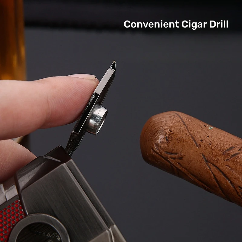 Honest Windproof Three Fire Direct Blue Flame Lighter Inflatable Gas Lighter with Cigar Tool High-end Business Men's Gift 3