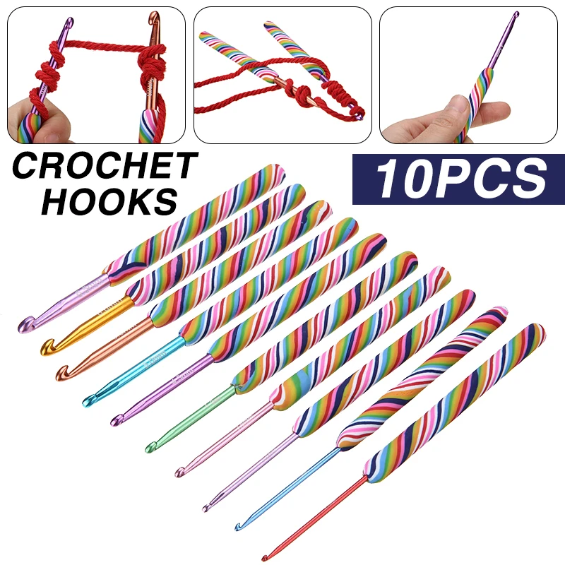 Colorful Crochet Hook Set Polymer Clay Rainbow Crochet Hook Durable
