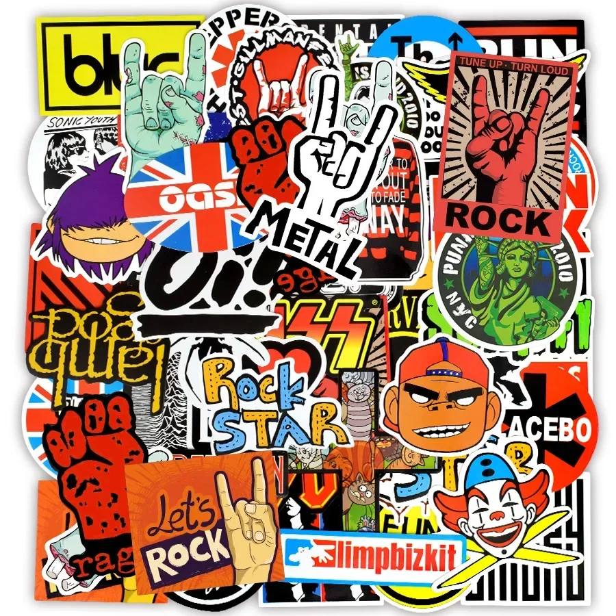 100 Pcs Retro Rock Band Stickers Muziek Graffiti Waterdichte Sticker Sticker Om Diy Gitaar Bas Laptop Koffer Skateboard Auto Motor