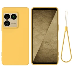 Premium Liquid Silicone Back Cover with Strap Lanyard - Flocking Interior for Sony Xperia 1 VIII (Yellow)