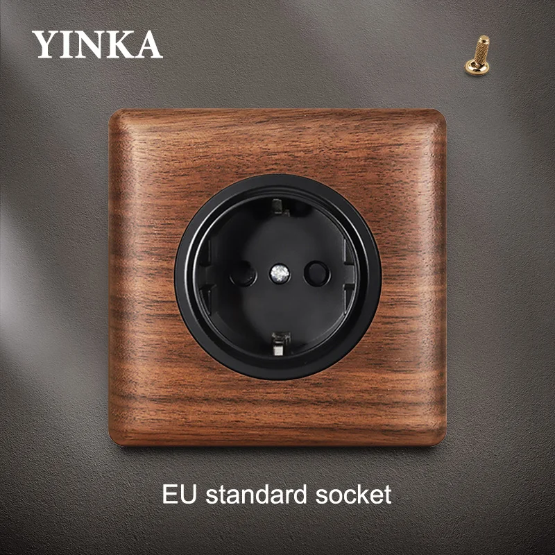 Yinka Madeira Bronze Interruptor de Luz Painel Casa Retro Led Indicador ue fr uk tv Tel Soquetes Elétricos do Vintage 86 mm 86 mm