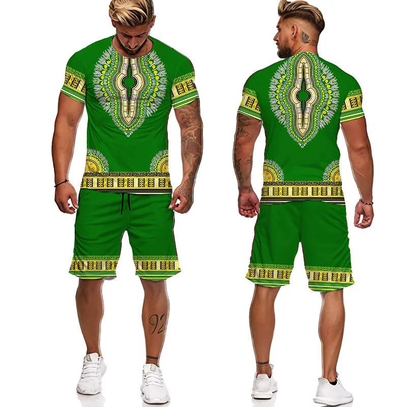 New Summer 2-Piece Set 3D Print African Tshirt For Men Shorts Suits Vintage Clothes Men Oversized T Shirt Conjunto Masculino