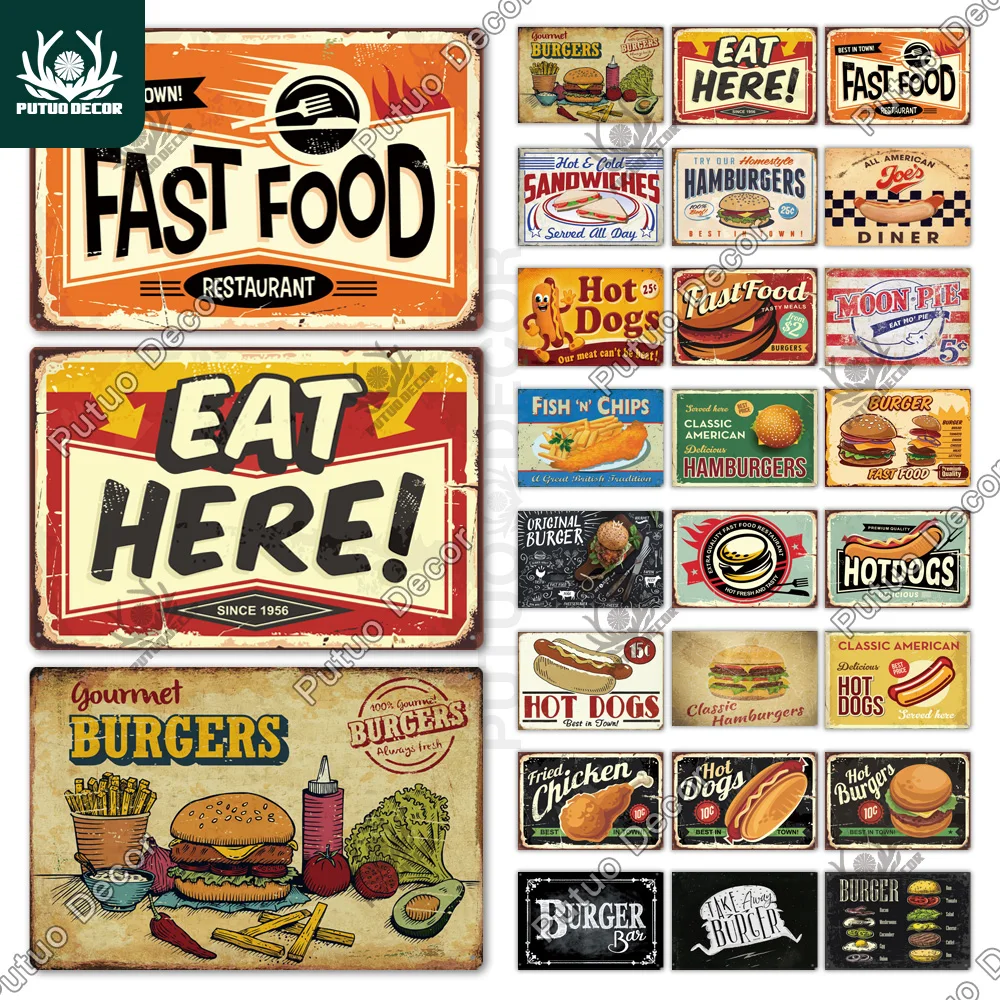 Fast Food Tin Sign Vintage Metal Sign Plaque Metal Vintage Hot Dog Wall