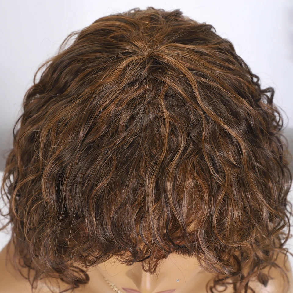 Short Human Hair Wigs For Women P4/30 Highlight Pixie Cut Wigs With Bangs Water Wave Remy Brazilian Hair Wigs Curly Wigs - Image 5