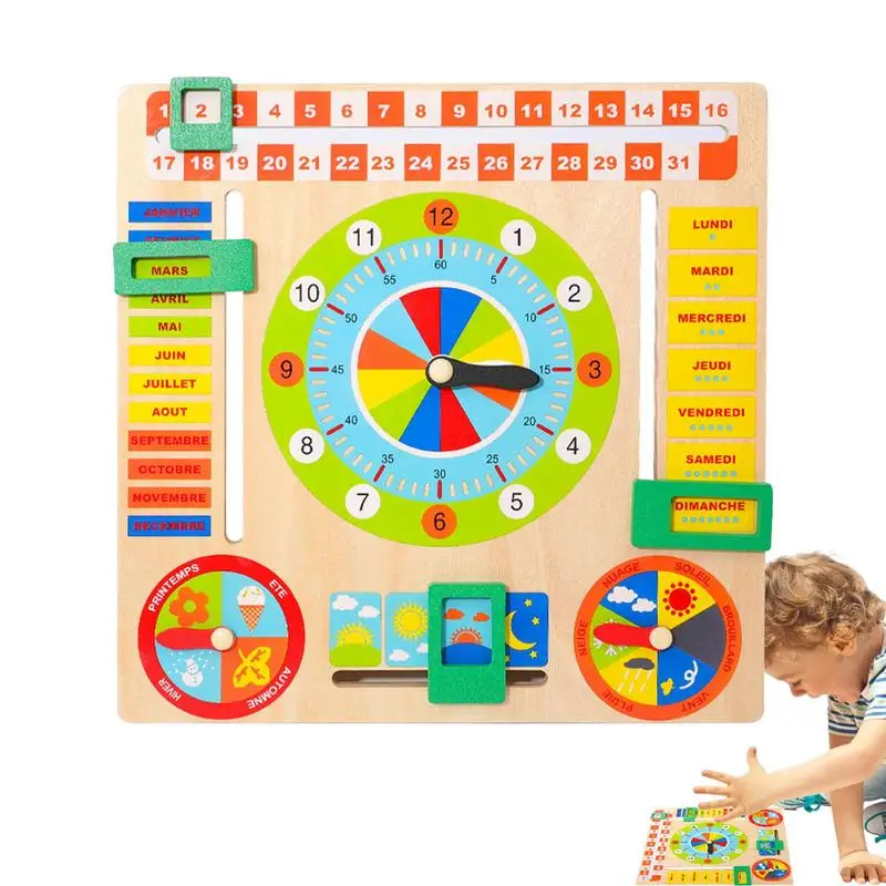 

Montessori Clock Toy Kids Daily Calendar Wooden Board Calendar Clock And Time Preschool Learning Toys For Kids Toddlers