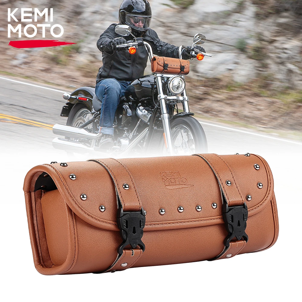 thumbnail image 2 of Motorcycle Handlebar Tool Bag - PU Leather Roll Pouch For Fork Or Sissy Bar Storage 2 of 12