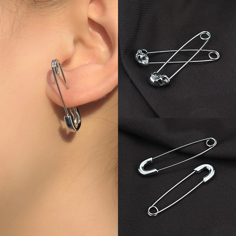 

New-Gothic Simple Classic Skull Paper Hoops Earrings Medical Stainless Steel Jewelry Man Earrings
