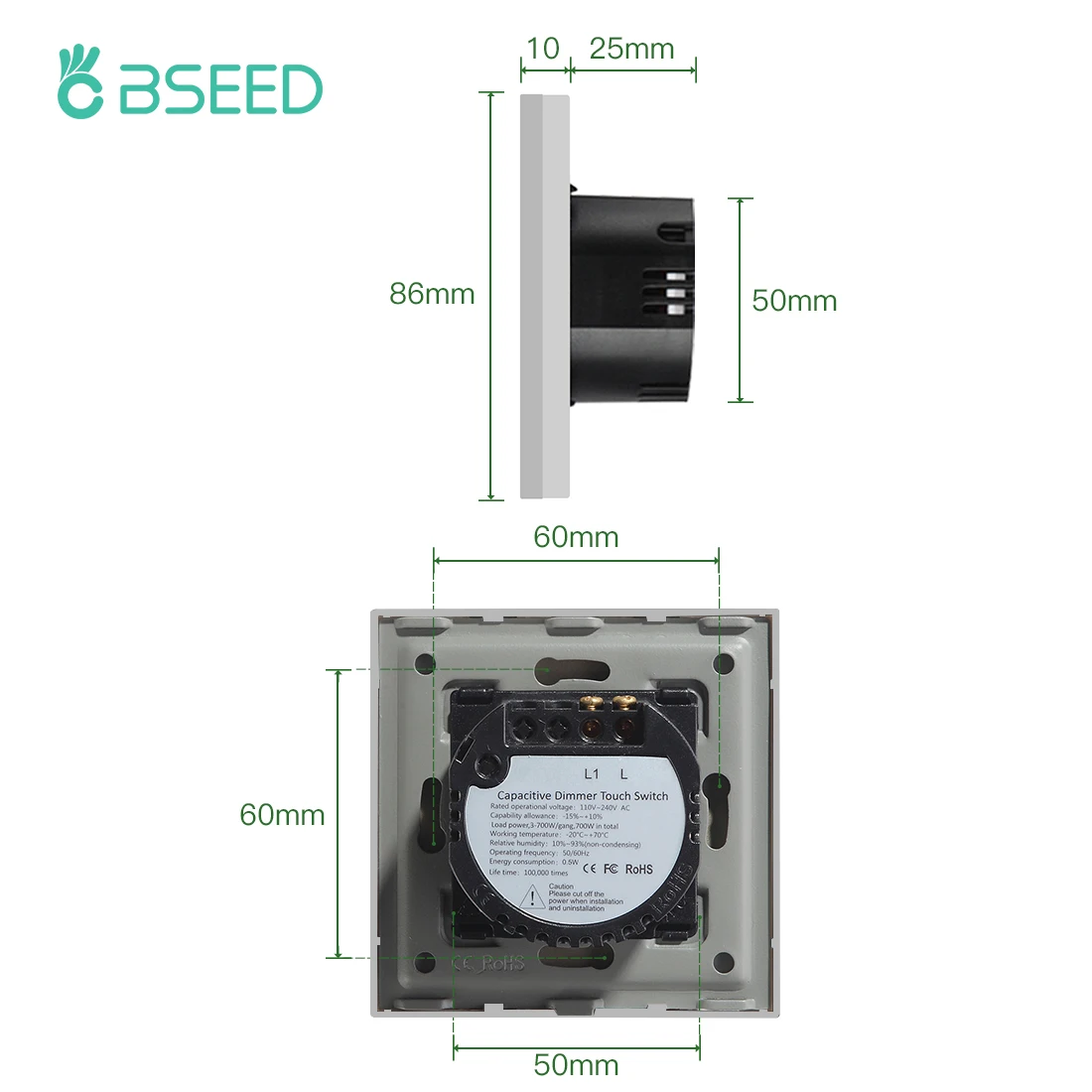 Bseed EU Standard Touch Sensor Dimmer Switch 1Gang 1Way Crystal Class Panel Led Dimmable White Black Dimmer With Adapter led dimmer switch,led dimmer controller,smart dimmer switch,lamp dimmer
