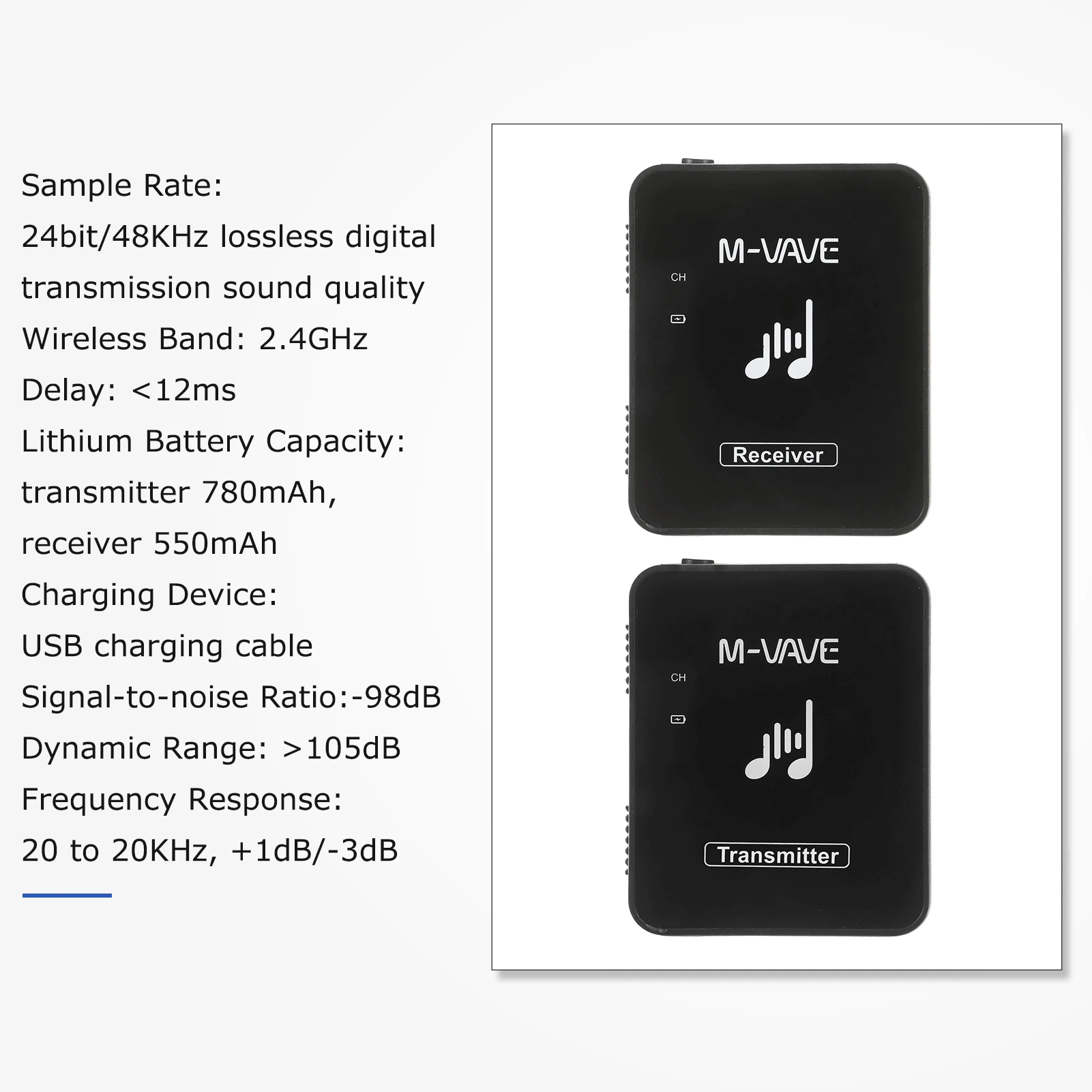 Wireless Earphone Transmitter M-VAVE SWS10 2.4GHz Wireless Earphone Monitor Transmission System USB Rechargeable Transmitter & Receiver Support Mono/Stereo