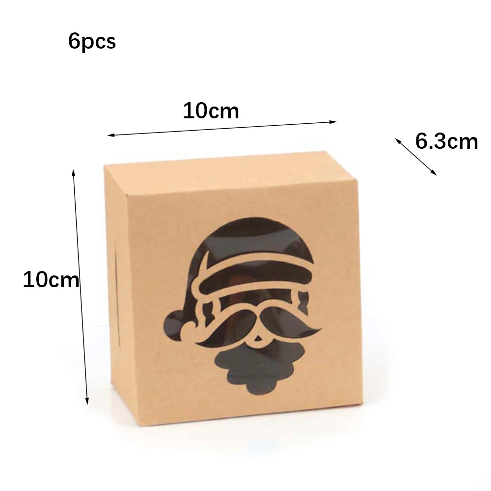 6Pcs Christmas Gift Boxes Kraft Paper Christmas Candy Cookie Box Transparent Top Xmax Santa Packaging Christmas Decoration 2025