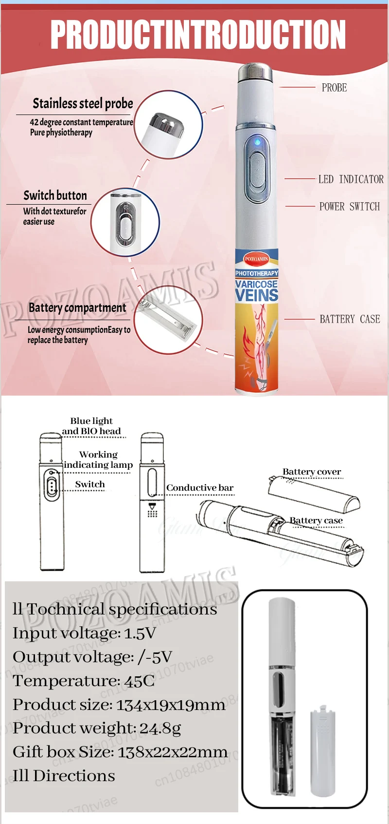 Body care, leg care tools, blue light pen, varicose veins, hot sale in 2025