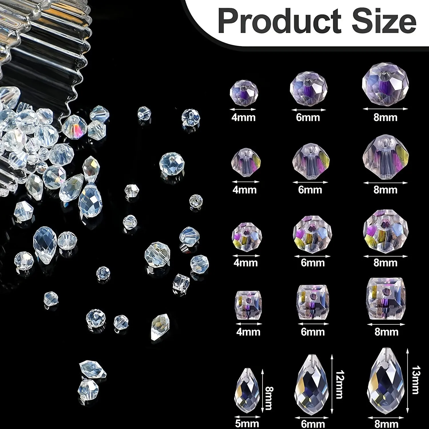 300pcs Mixed Crystal Rondelle Light AB Glass Beads for Shiny Jewelry & Crafts DIY Kit