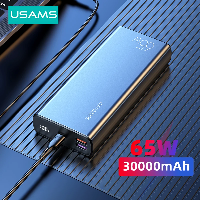 Usams 30000Mah Power Bank 65W Pd Ricarica Rapida Powerbank Caricabatteria Esterno Portatile Per Iphone Ipad Xiaomi Huawei