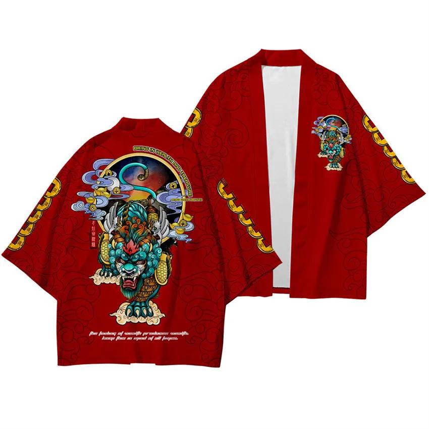 3 To 14 Years Kids Kimono Japanese Clothing Boys Girls Dragon Printed Kimono Haori Cardigan Jacket Children Beach Wear Cloak
