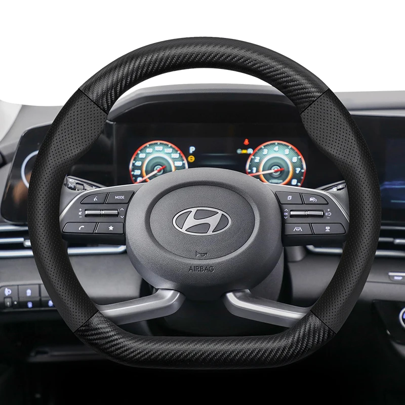 Für Hyundai Carbon Fiber Texture Perforierte Leder Lenkrad Abdeckung I30 Tucson Ix35 I20 Solaris Creta I10 Ioniq Getz Accent