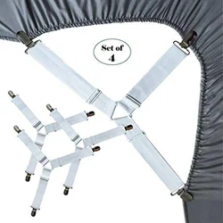 Elastic Bed Sheet Holder Straps - 3-Way Corner Clips - One Size (4 white pieces)