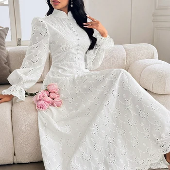 Mia Muse All Season 2025 Cottagecore Solid Color Lantern Sleeve High Neck Single Breasted Dresses For Women