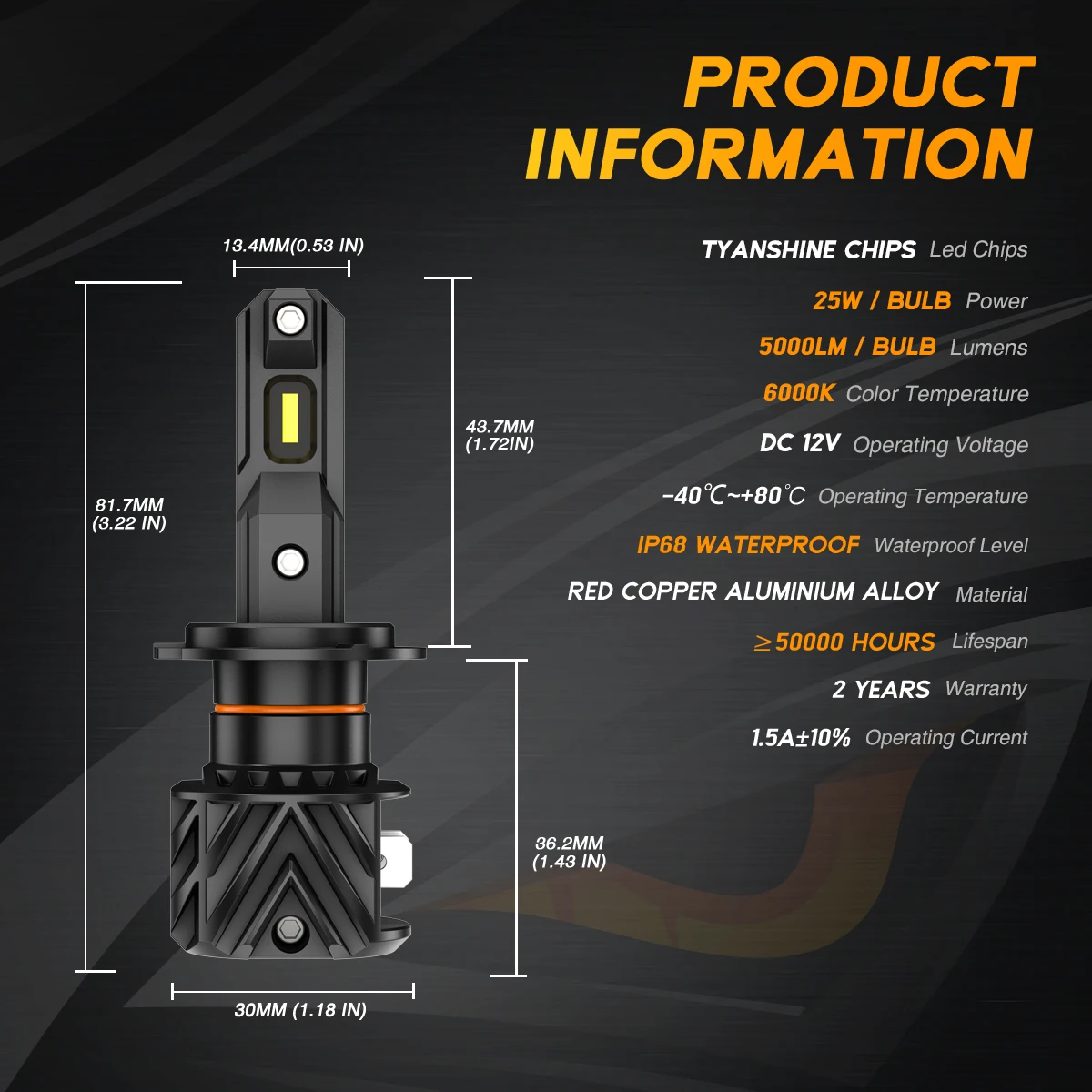 NIGHTEYE N35 H7 LED H4 H11 H8 H9 H1 9005 HB3 9006 HB4 Car Headlight Bulbs 50W 10000LM 6000K White 1:1 Mini Size Bright Car Lamps