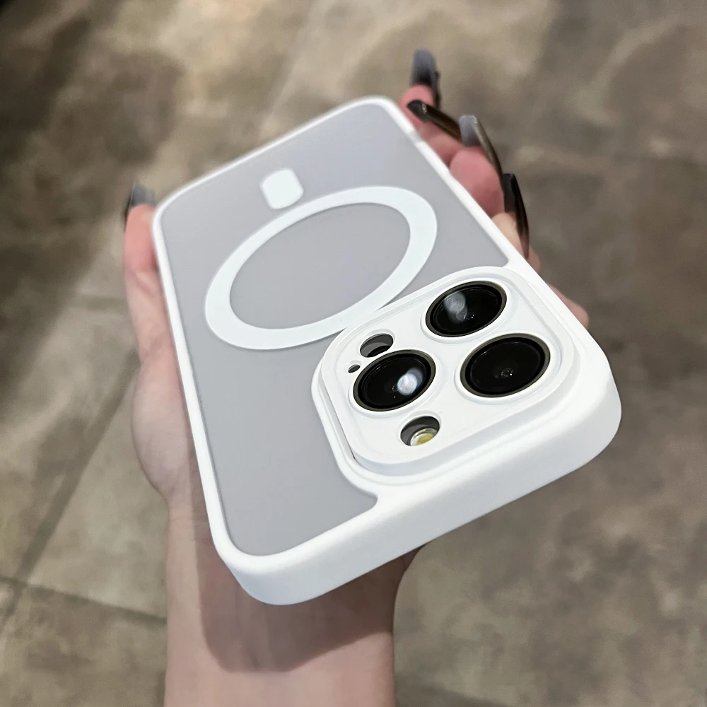 Matte Frosted Translucent Magnetic Case with Wireless Charging and Shockproof Bumper