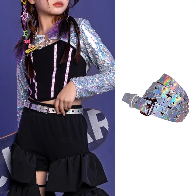 

Персонализированные аксессуары для ремня, джазовые танцевальные костюмы для девочек, серебристый, розовый пояс, детская одежда для выступлений в стиле хип-хоп DQL8708