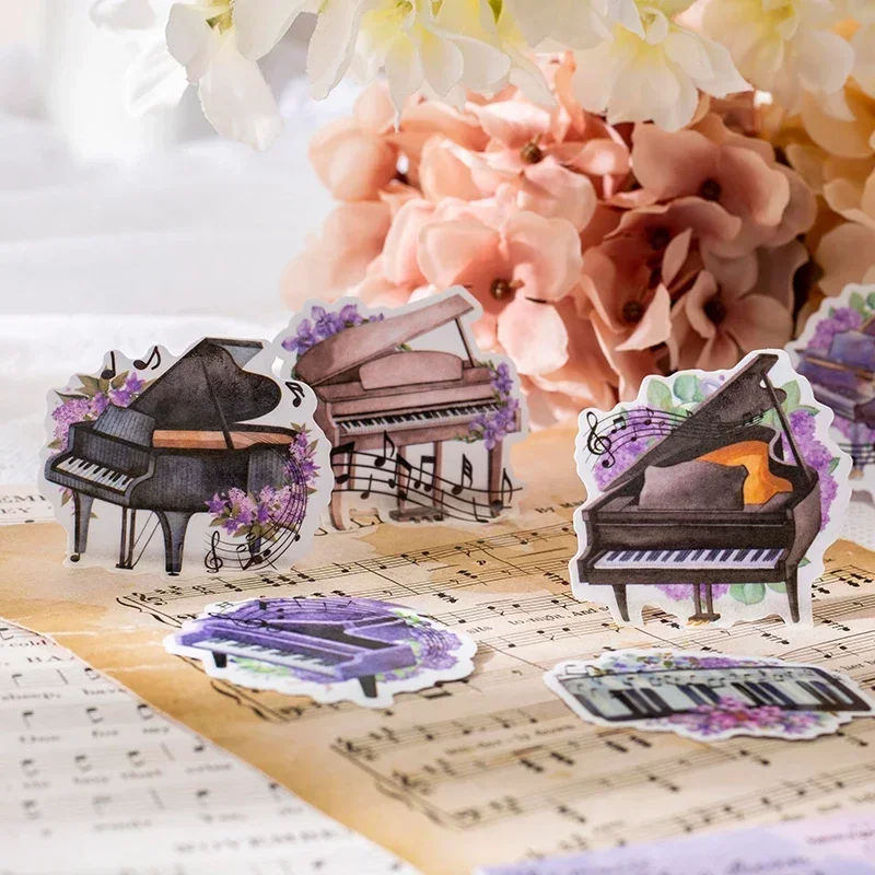 20Pcs Piano Stickers Music Musical Flowers Hand painted Notes Decoration Material instrument Scrapbooking 85*136MM