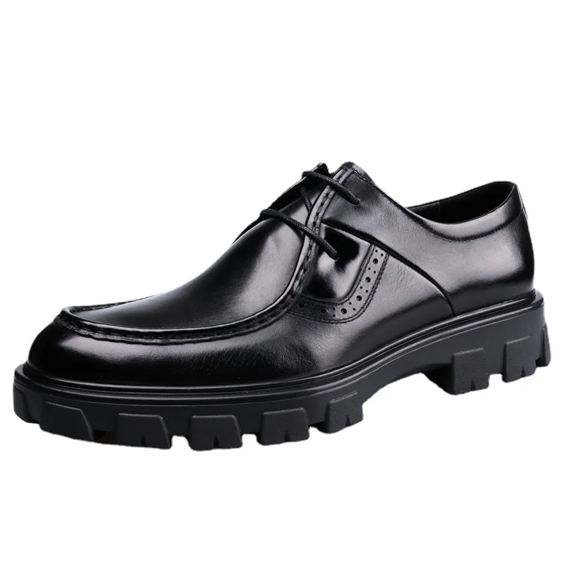 

Genuine Leather Men Shoes Thick Soles Business Daily Casual Men Leather Shoes Round Toe Fashion New Heighten Derby Leather Shoes