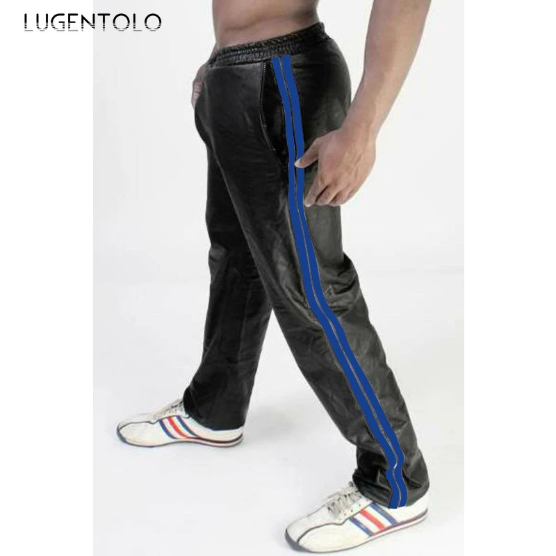 

Men PU Pants Faux Leather Casual Trousers Large Size Mid Waist Autumn Straight Mens Long Street Fashion Faux Leather Pants