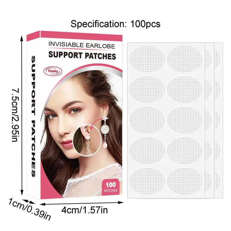 100 Clear Earlobe Support Patches - Invisible Stickers For Stretched Earlobes, 1.6x1.2cm